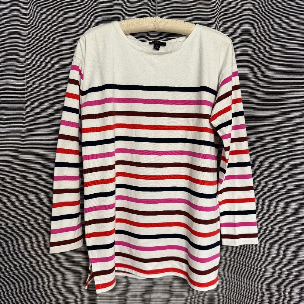 J Crew Cotton Cream/Pink/Red/Black Long Sleeve Stripe Top Size Small